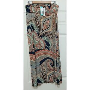 Gilli womens 2xl Delina long maxi skirt paisley stretch multi tan blue
